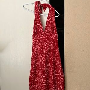 SHEIN Red Polka Dot Midi Dress
